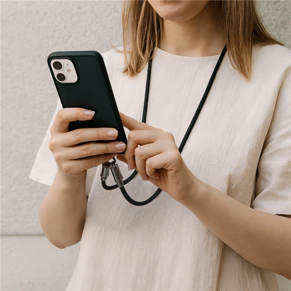 Hama USB-C kabel a šňůrka na mobil 2v1, 1,2 m, černá