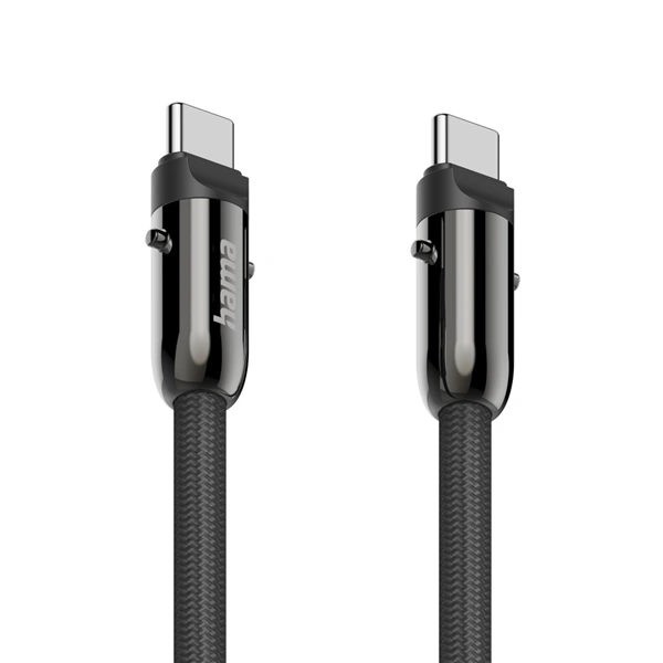 Hama USB-C kabel a šňůrka na mobil 2v1, 1,2 m, černá