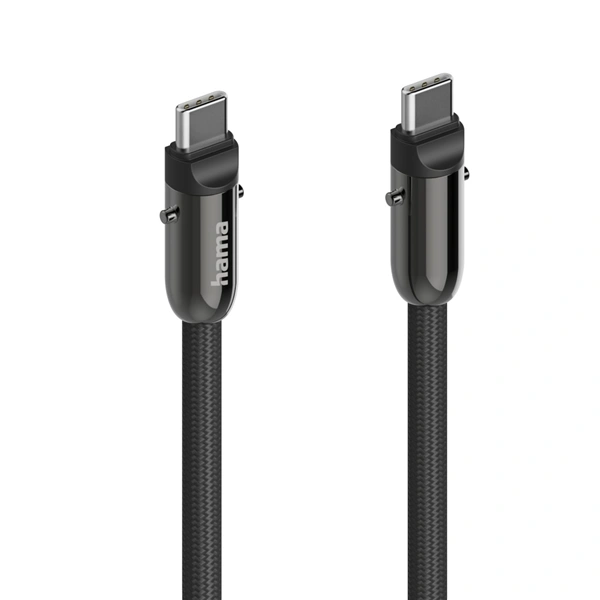 Hama USB-C kabel a šňůrka na mobil 2v1, 1,2 m, černá