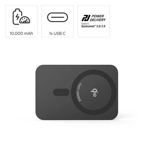 Hama bezdrátová powerbanka Qi2, 10000 mAh, indukční nabíjení, USB-C Power Delivery
