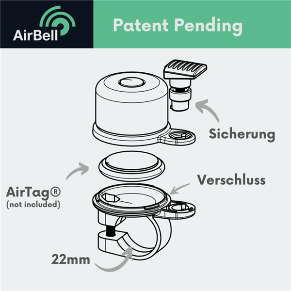 Hama AirBell, zvonek na kolo se skrytým držákem pro AirTag, 85 dB, průměr 2,2 cm