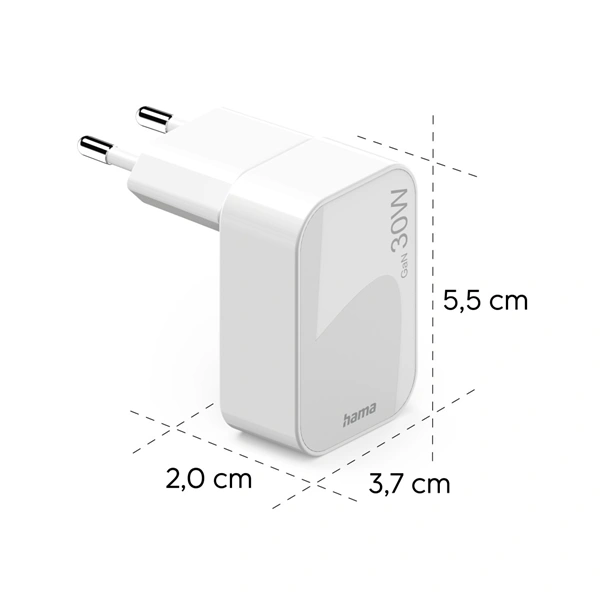 Hama rychlá USB nabíječka GaN, USB-C PD/QC 30 W, skládací