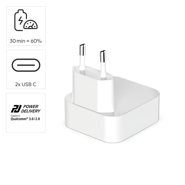 Hama rychlá USB nabíječka GaN, 2x USB-C PD/QC 40 W, skládací