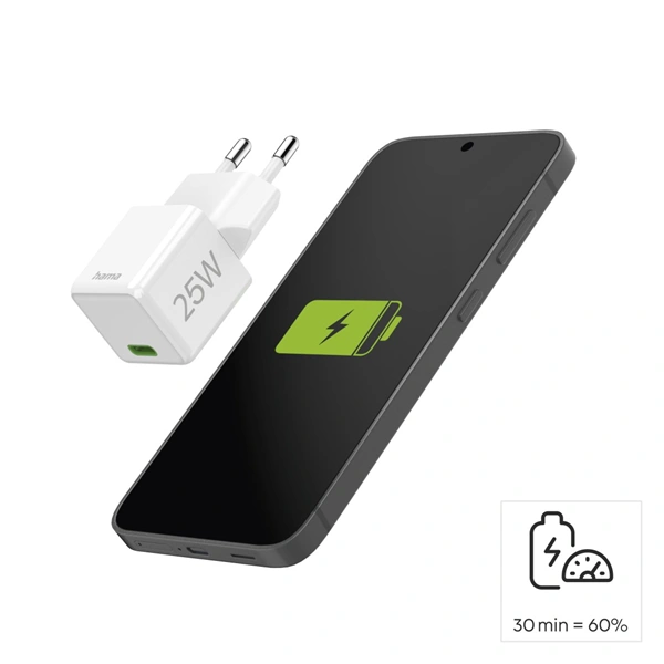 Hama rychlá USB nabíječka, USB-C PD/QC 25 W, super-mini