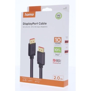 Hama DisplayPort 2.1 kabel UHD/16K, 80 Gb/s, 2 m
