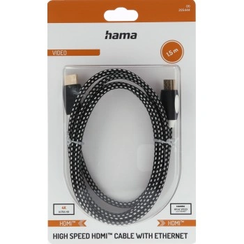 Hama HDMI kabel 4K, 1,5 m, pozlacený, opletený, blistr/displej