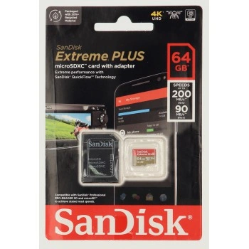 SanDisk Extreme PLUS microSDXC 64GB + SD Adapter 200MB/s & 90MB/s A2 C10 V30 UHS-I U8