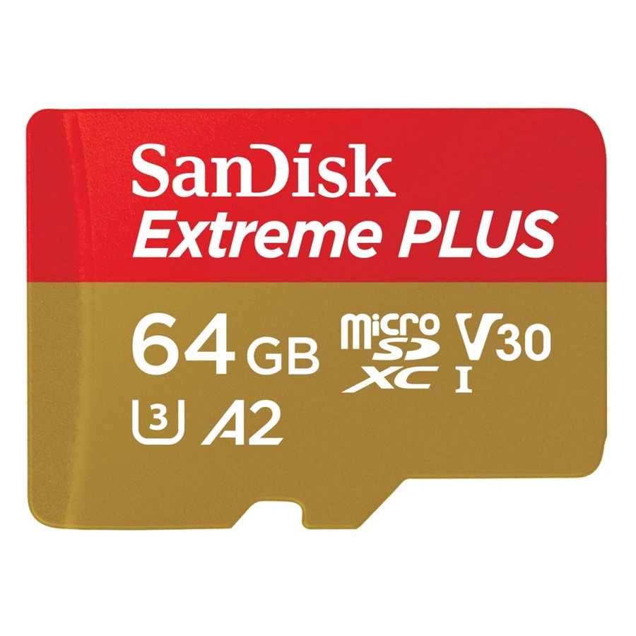 SanDisk Extreme PLUS microSDXC 64GB + SD Adapter 200MB/s & 90MB/s A2 C10 V30 UHS-I U8