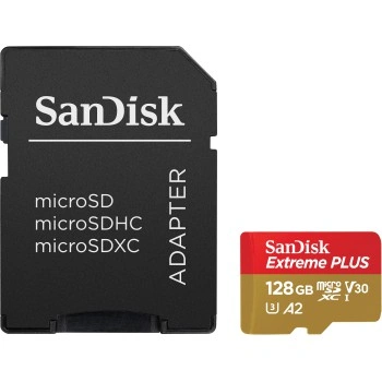 SanDisk Extreme PLUS microSDXC 128GB + SD Adapter 200MB/s & 90MB/s A2 C10 V30 UHS-I U3