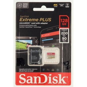 SanDisk Extreme PLUS microSDXC 128GB + SD Adapter 200MB/s & 90MB/s A2 C10 V30 UHS-I U3