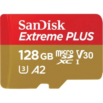 SanDisk Extreme PLUS microSDXC 128GB + SD Adapter 200MB/s & 90MB/s A2 C10 V30 UHS-I U3