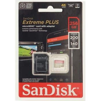 SanDisk Extreme PLUS microSDXC 256GB + SD Adapter 200MB/s & 140MB/s  A2 C10 V30 UHS-I U3