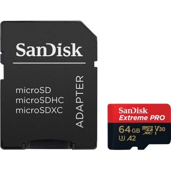 SanDisk Extreme PRO microSDXC 64GB + SD Adapter 200MB/s & 90MB/s  A2 C10 V30 UHS-I U3