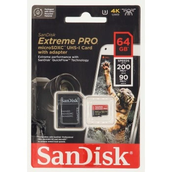 SanDisk Extreme PRO microSDXC 64GB + SD Adapter 200MB/s & 90MB/s  A2 C10 V30 UHS-I U3