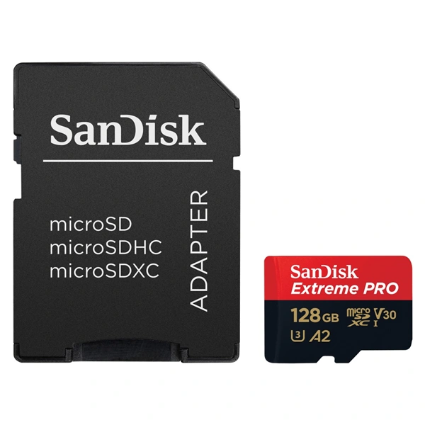 SanDisk Extreme PRO microSDXC 128GB + SD Adapter 200MB/s & 90MB/s  A2 C10 V30 UHS-I U3