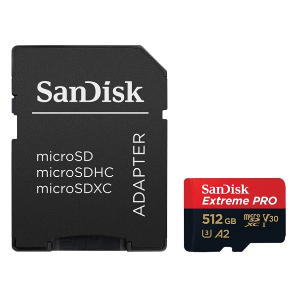 SanDisk Extreme PRO microSDXC 512GB + SD Adapter 200MB/s & 140MB/s A2 C10 V30 UHS-I U3