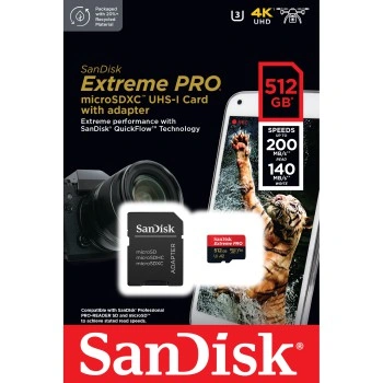 SanDisk Extreme PRO microSDXC 512GB + SD Adapter 200MB/s & 140MB/s A2 C10 V30 UHS-I U3