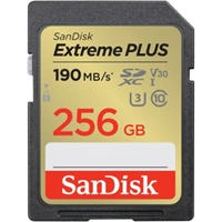 SanDisk Extreme PLUS 256 GB SDXC Memory Card 190 MB/s & 130 MB/s, UHS-I, Class 10, U3, V30