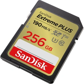 SanDisk Extreme PLUS 256 GB SDXC Memory Card 190 MB/s & 130 MB/s, UHS-I, Class 10, U3, V30