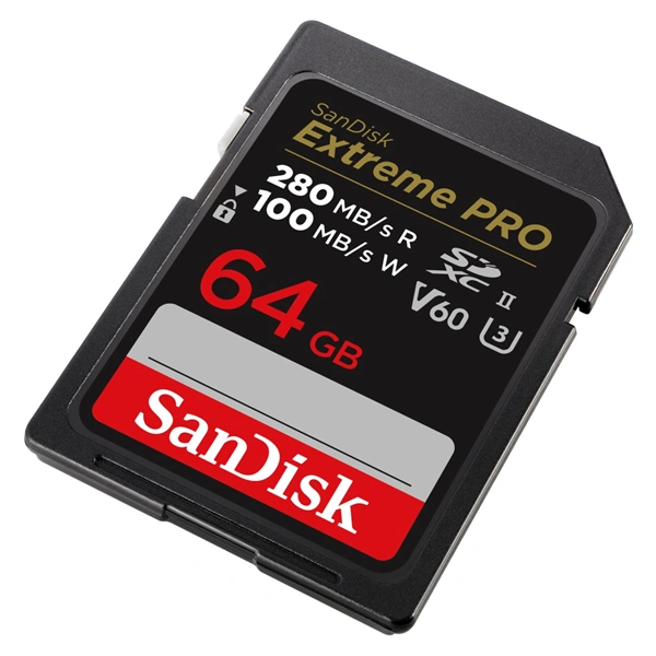 SanDisk Extreme PRO 64 GB V60 UHS-II SD cards, 280/100 MB/s,V60,C10,UHS-II