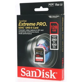 SanDisk Extreme PRO 128 GB V60 UHS-II SD cards, 280/100 MB/s,V60,C10,UHS-II