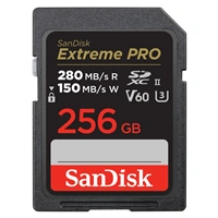 SanDisk Extreme PRO 256 GB V60 UHS-II SD cards, 280/150 MB/s,V60,C10,UHS-II