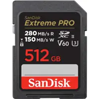 SanDisk Extreme PRO 512 GB V60 UHS-II SD cards, 280/150 MB/s,V60,C10,UHS-II