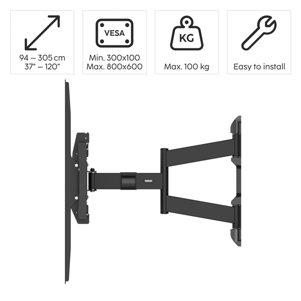 Hama nástěnný držák TV až 120", 800x600, pohyblivý, 100 kg