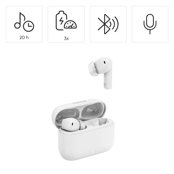 Hama Bluetooth sluchátka Passion Clear II, špunty, ANC/ENC, aplikace, bílá