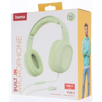 Hama USB-C sluchátka s mikrofonem Fun C, uzavřená, zelená