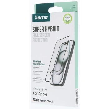 Hama Super Hybrid, nerozbitné ochranné sklo na displej pro Apple iPhone 16 Pro, licence D3O®