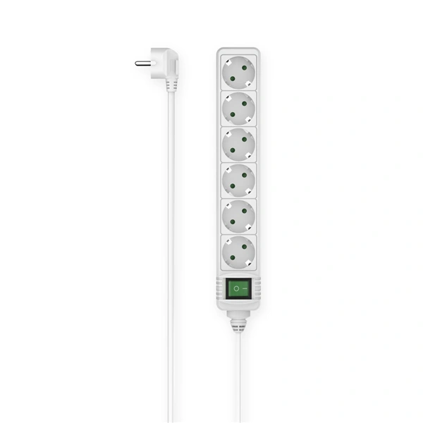 Hama prodlužovací přívod s vypínačem, 6x zásuvka schuko, 1,4 m, bílý