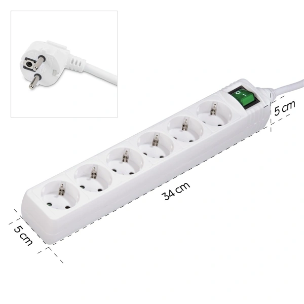 Hama prodlužovací přívod s vypínačem, 6x zásuvka schuko, 1,4 m, bílý