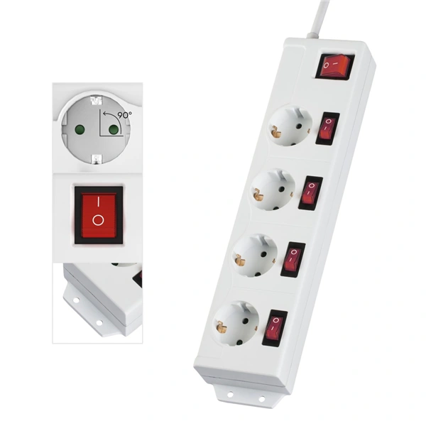 Hama prodlužovací přívod XL, 4 zásuvky schuko, 5 vypínačů, 1,4 m, bílá