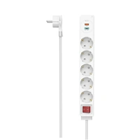 Hama prodlužovací přívod, 5x zásuvka schuko, USB-C PD/USB-A QC 18 W, 1,4 m