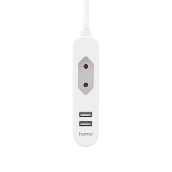 Hama síťová nabíječka s prodlužovacím kabelem, 2x USB-A, 1x el. zásuvka Euro, 1,9 m