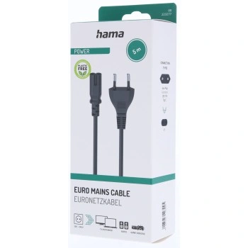 Hama síťový napájecí kabel, euro vidlice, 5 m, černý