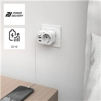 Hama zsuvkov USB nabjeka, 1x el. zsuvka, 1x USB-C PD, 2x USB-A, 20 W