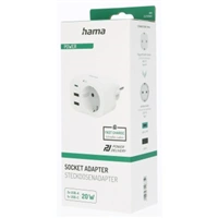 Hama zsuvkov USB nabjeka, 1x el. zsuvka, 1x USB-C PD, 2x USB-A, 20 W