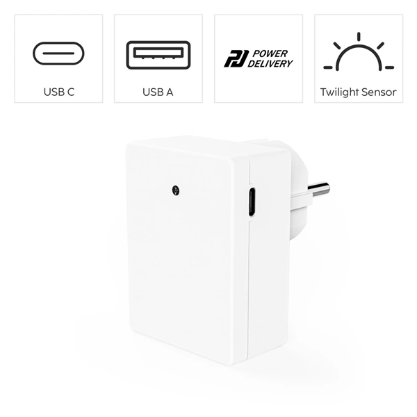 Hama noční/orientační LED světlo, do zásuvky, 1x USB-A, 1x USB-C, soumrakový senzor