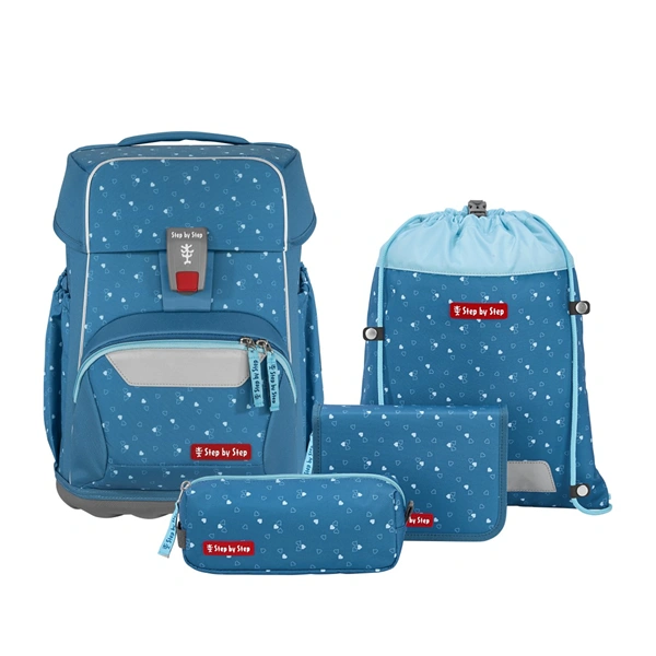 Školní aktovka pro prvňáčky – 4 dílný set, Step by Step BASIS Blue Hearts, AGR
