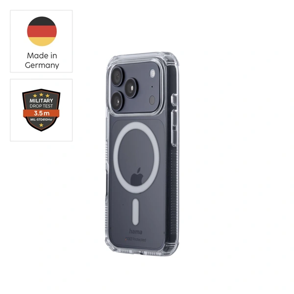 Hama Extreme Protect, kryt pro Apple iPhone 17 Pro, magnetický, D3O®, nežloutne, průhledný