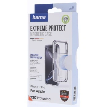 Hama Extreme Protect, kryt pro Apple iPhone 17 Pro, magnetický, D3O®, nežloutne, průhledný