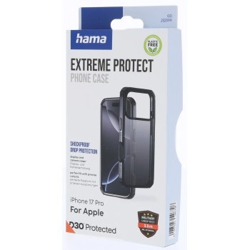 Hama Extreme Protect, kryt pro Apple iPhone 17 Pro, materiál D3O®, průhledný černý