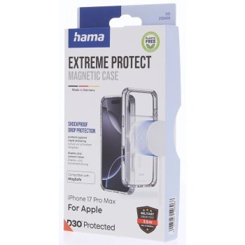 Hama Extreme Protect, kryt pro Apple iPhone 17 Pro Max, magnetický, D3O®, nežloutne, průhledný