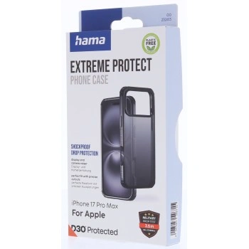 Hama Extreme Protect, kryt pro Apple iPhone 17 Pro Max, materiál D3O®, průhledný černý