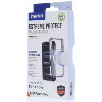 Hama Extreme Protect, kryt pro Apple iPhone 17 Pro, magnetický, D3O®, nežloutne, průhledný