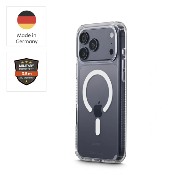 Hama Extreme Protect, kryt pro Apple iPhone 17 Pro Max, magnetický, D3O®, nežloutne, průhledný