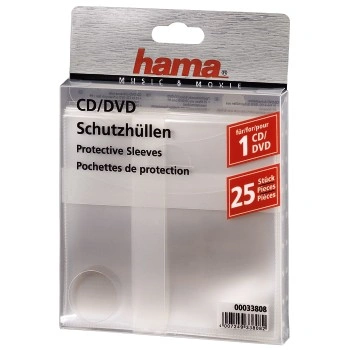 Hama ochranné obaly pro CD/DVD, polypropylen, průhledné, balení 25 ks (cena za balení)