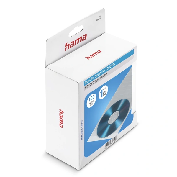 Hama ochranné obaly pro CD/DVD, polypropylen, průhledné, balení 100 ks (cena za balení)